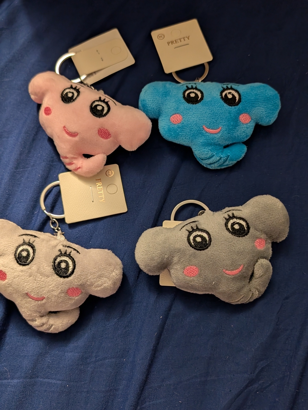 ePretty Plush Elephant Keychain Set - Blue, Pink, Gray